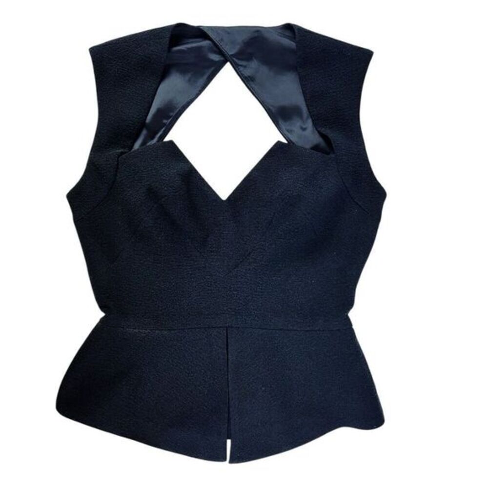 Black Halo Structured Peplum Sleeveless Blouse‎ Top Open Back Size 2